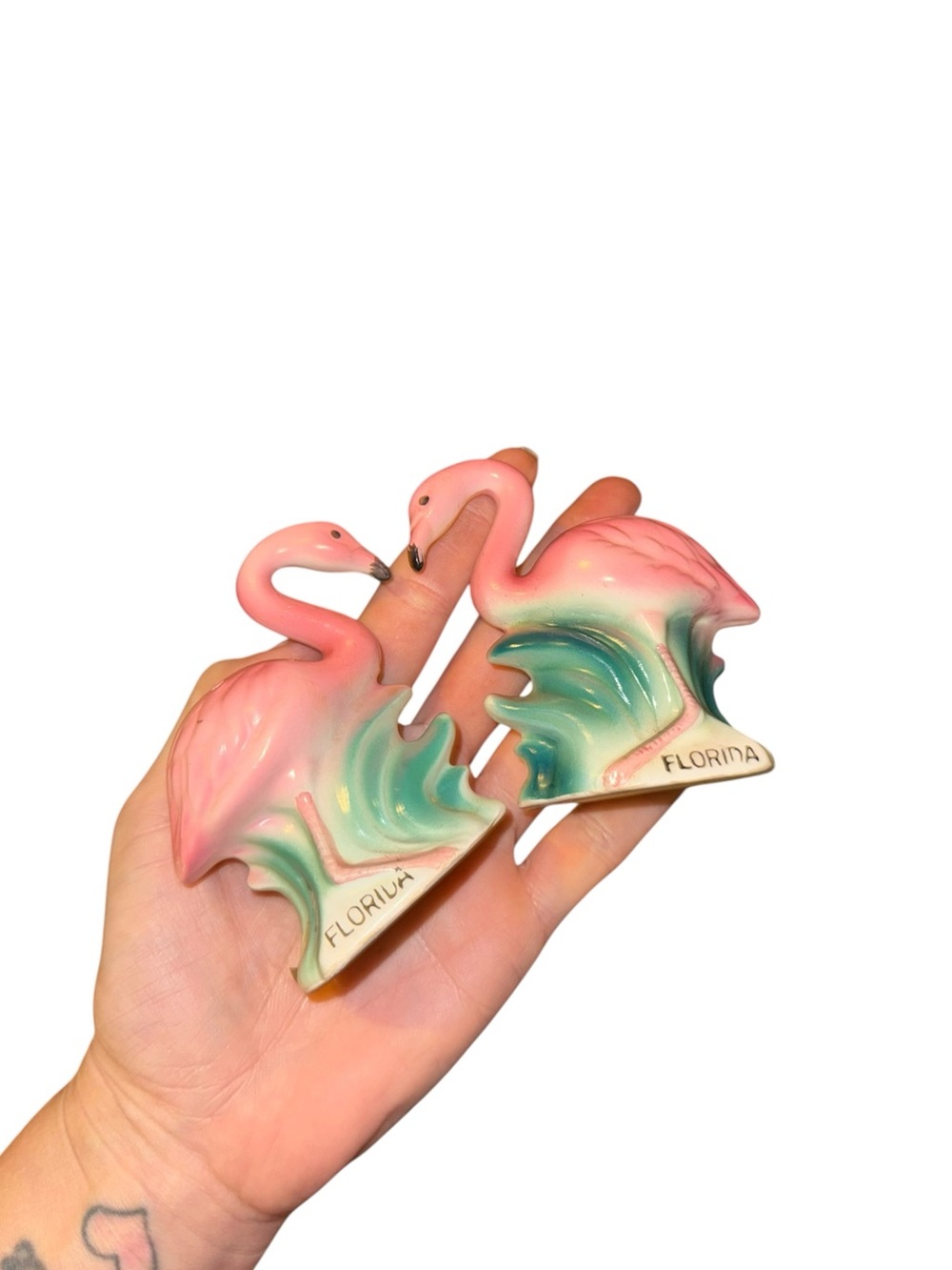 Vintage flamingo salt and pepper shakers